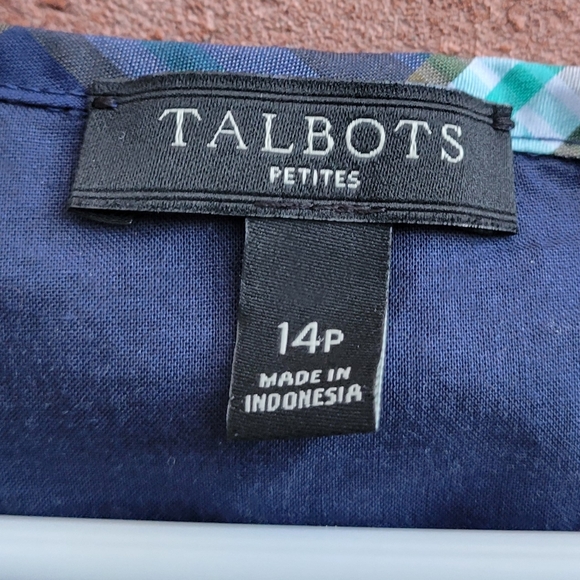 Talbots Sheath Dress Blue Green Plaid Sleeveless Ruffle Stretch Cotton 14P 12 - Picture 6 of 6